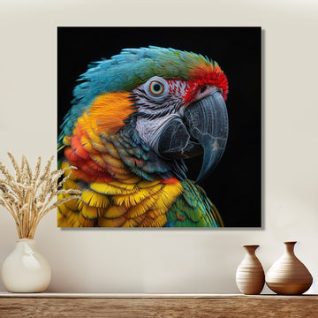 Green and yellow parrot portrait on black - Parrot Wall Decor